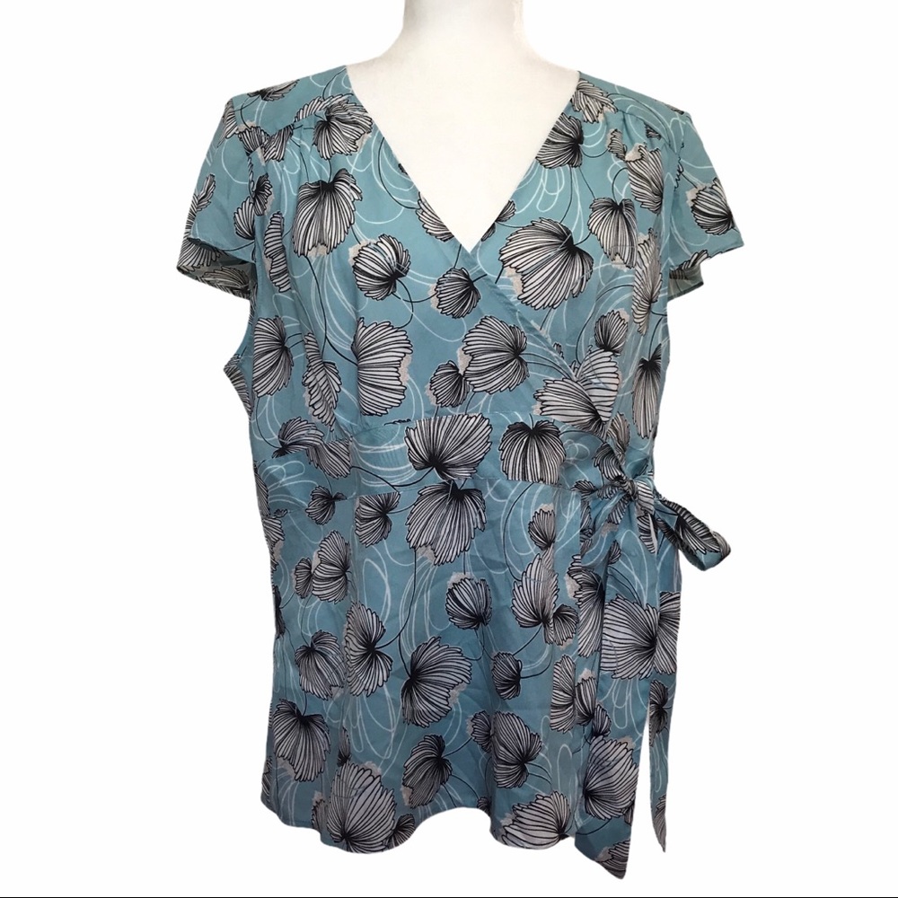 Ann Taylor Loft Floral Short Sleeve Wrap Blouse 16